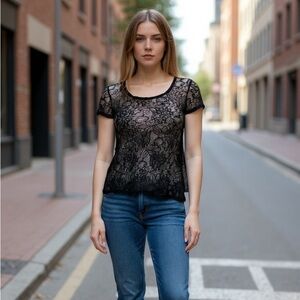Kimchi Blue Black And Gold Lace Top Size XS